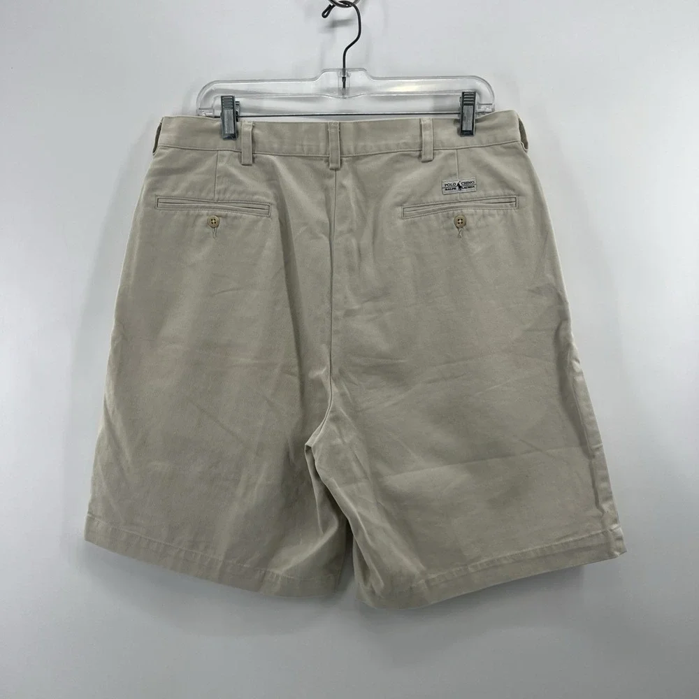 Vintage Polo Ralph Lauren Tyler Shorts Mens 35 Pleated Chino Twill 90s Khaki USA